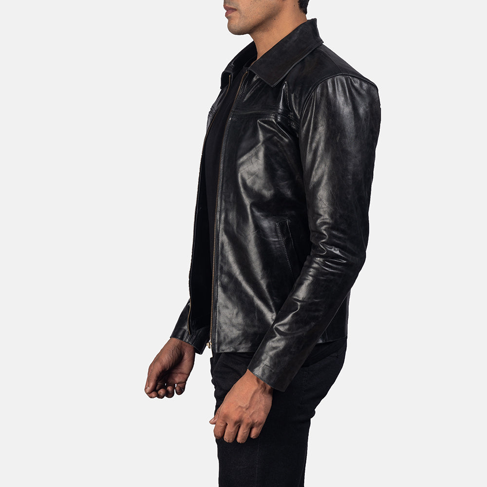 Men’s Black Leather Jacket | Classic Casual Zip Style