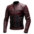 Men's Burgundy Black Leather Jacket, Cafe Racer Motorcycle Jacket, Vintage Biker Leather Coat, Slim Fit Rider Jacket, Fashion Leather Jacket Gift for Him