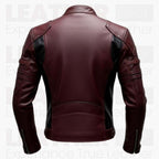 Men's Burgundy Black Leather Jacket, Cafe Racer Motorcycle Jacket, Vintage Biker Leather Coat, Slim Fit Rider Jacket, Fashion Leather Jacket Gift for Him