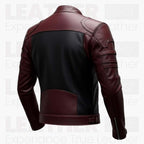 Men's Burgundy Black Leather Jacket, Cafe Racer Motorcycle Jacket, Vintage Biker Leather Coat, Slim Fit Rider Jacket, Fashion Leather Jacket Gift for Him
