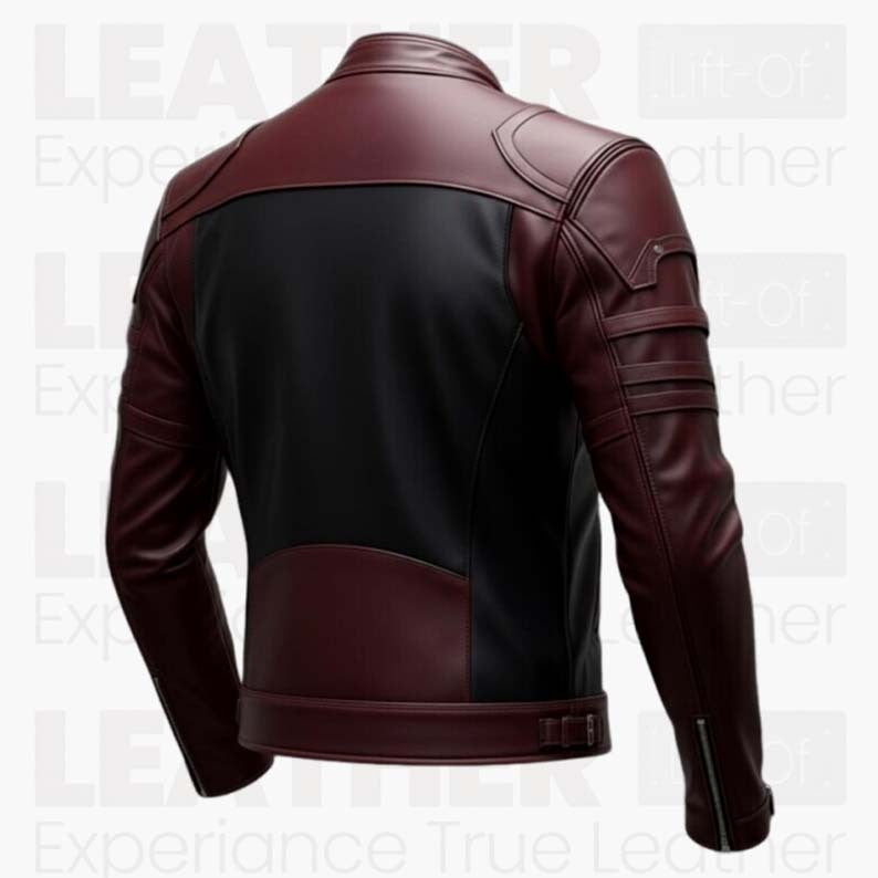 Men's Burgundy Black Leather Jacket, Cafe Racer Motorcycle Jacket, Vintage Biker Leather Coat, Slim Fit Rider Jacket, Fashion Leather Jacket Gift for Him