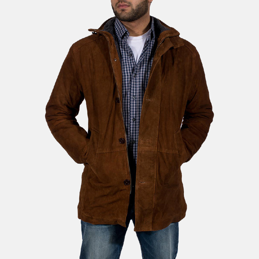 Men’s Brown Suede Shearling Coat | Classic Winter Car Coat