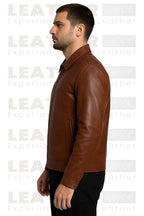 Men's Classic Brown Faux Leather Zip-Up Jacket – Premium Casual Outerwear