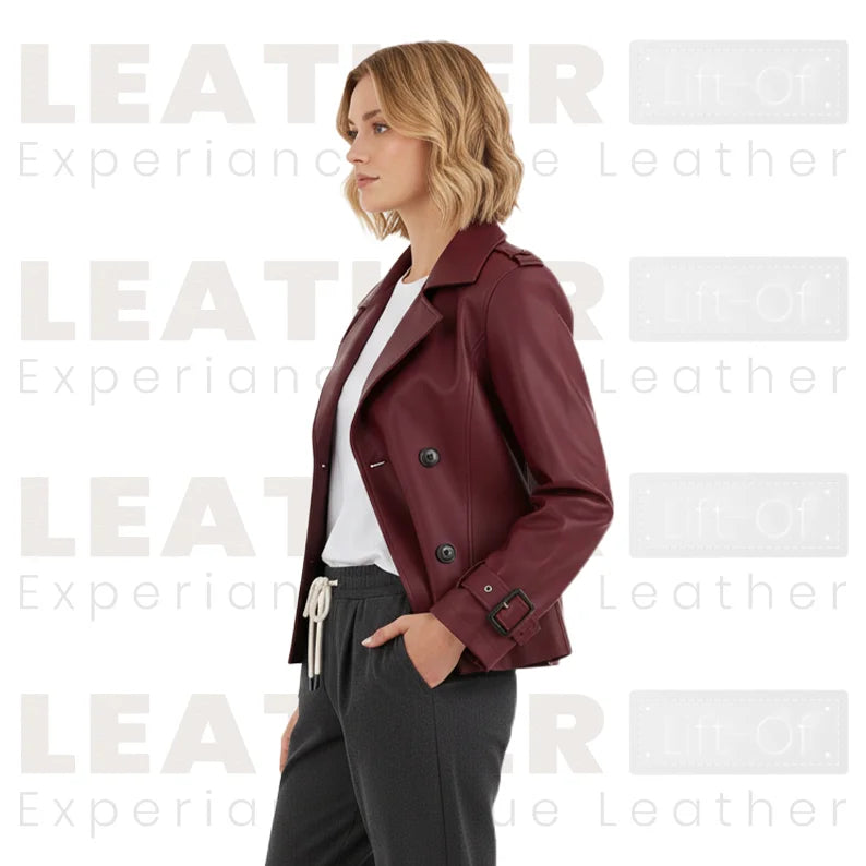 Women’s Burgundy Leather Trench | Style Jacket