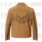 Men’s Tan Western Fringe Jacket | Cowboy Style Zip Front