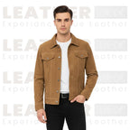 Men's Western Trucker Suede Leather Jacket – Classic Cowboy Style (Brown)