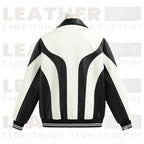 Men's Y2K PU Leather Color-Block Motorcycle Jacket – Black & White Streetwear Zip-Up