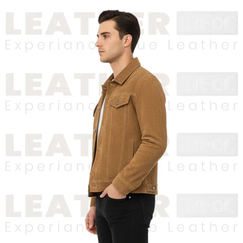 Men's Western Trucker Suede Leather Jacket – Classic Cowboy Style (Brown)