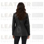 Women’s Leather Blazer Jacket | Black Double-Breasted Style