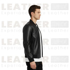DE-MARCA Black Genuine Lambskin Bomber Jacket for Men