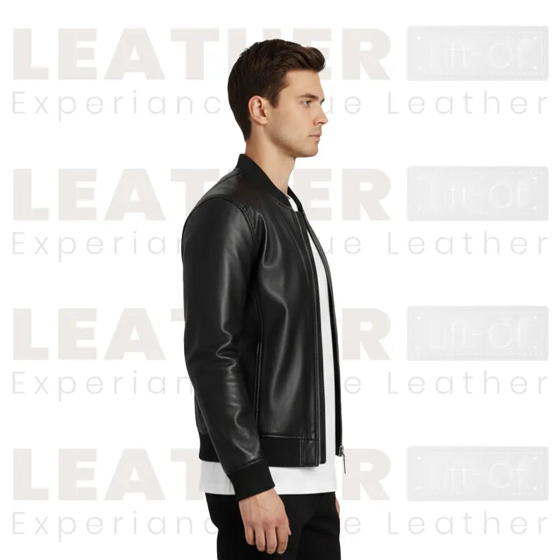 DE-MARCA Black Genuine Lambskin Bomber Jacket for Men