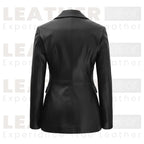 Women’s Leather Blazer Jacket | Black Double-Breasted Style