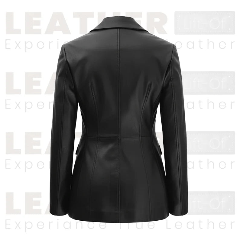 Women’s Leather Blazer Jacket | Black Double-Breasted Style