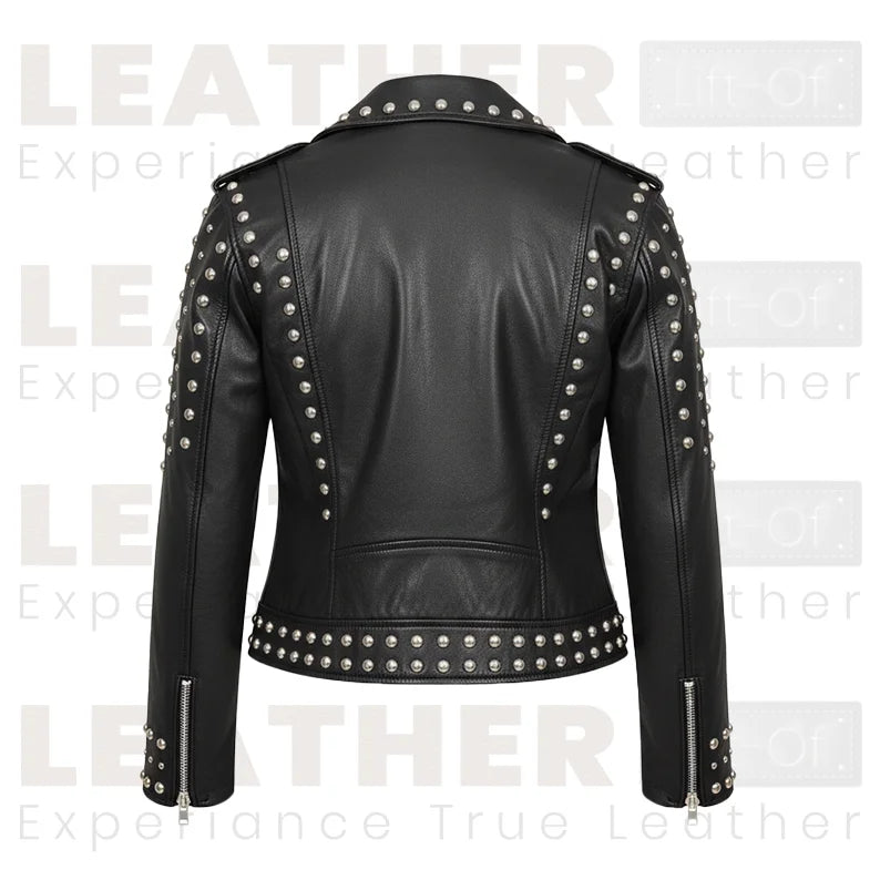 Women’s Studded Biker Leather Jacket | Black Moto Style