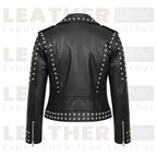 Women’s Studded Biker Leather Jacket | Black Moto Style