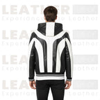 Men's Y2K PU Leather Color-Block Motorcycle Jacket – Black & White Streetwear Zip-Up