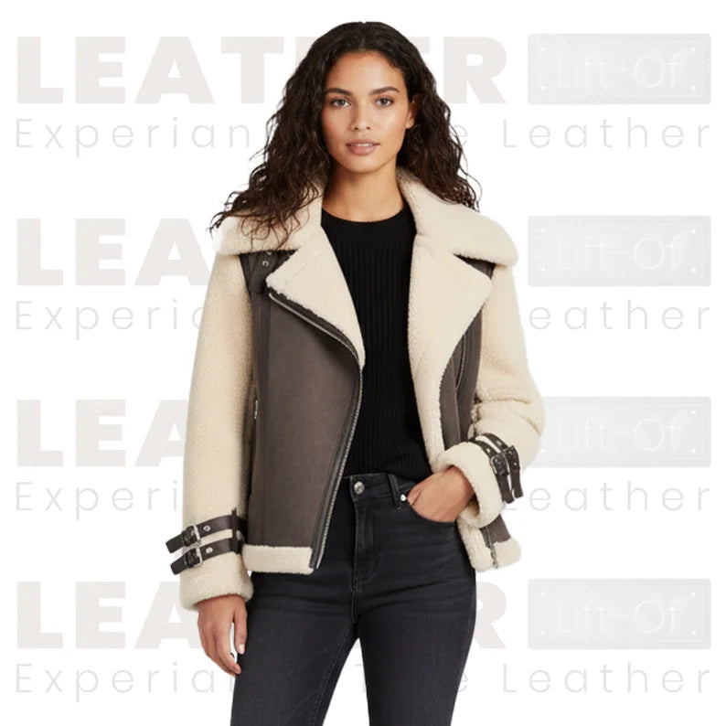 Women’s Coffee & Natural Shearling Leather Jacket | RHOSLYN