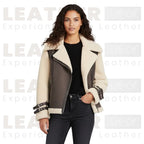 Women’s Coffee & Natural Shearling Leather Jacket | RHOSLYN