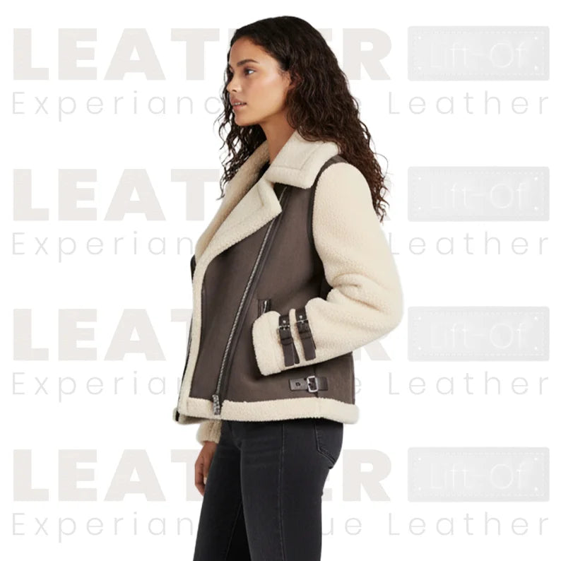 Women’s Coffee & Natural Shearling Leather Jacket | RHOSLYN