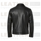 DKNY Black Classic Leather Laydown Collar Bomber Jacket