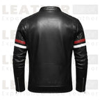 Men's Faux Leather Motorcycle Jacket – Red & White Stripe Biker Outwear