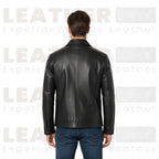 DKNY Black Classic Leather Laydown Collar Bomber Jacket