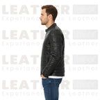 Men's Black Quilted Vintage Leather Puffer Biker Jacket