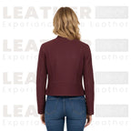 Women’s Burgundy Cropped Leather Jacket | Classic Zip Moto Style