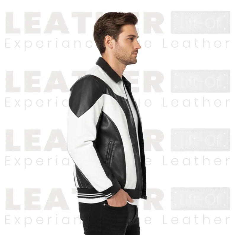Men's Y2K PU Leather Color-Block Motorcycle Jacket – Black & White Streetwear Zip-Up