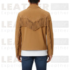Men’s Tan Western Fringe Jacket | Cowboy Style Zip Front
