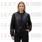 Women’s Minimal Faux Leather Bomber Jacket | Classic Black Everyday Style