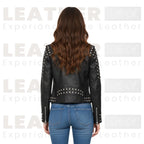 Women’s Studded Biker Leather Jacket | Black Moto Style