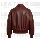 Women’s Oversized Brown Faux Leather Bomber Jacket – Zip-Up Style