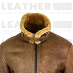 Men's Brown RAF Shearling Leather Jacket | Faux Sheepskin Lined Winter Coat