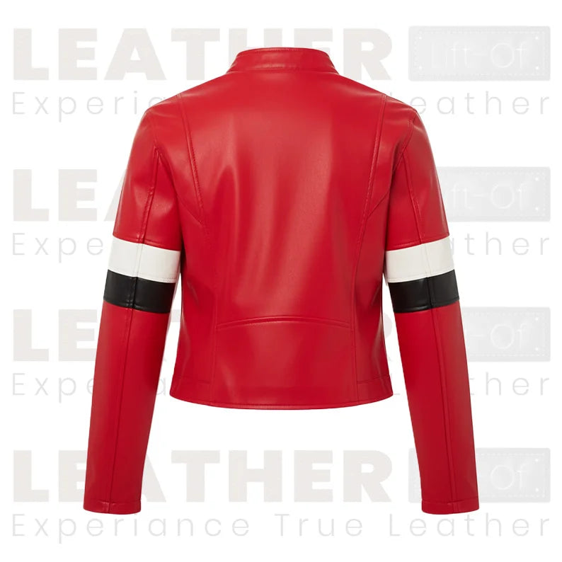 Women’s Red Cropped Moto Faux Leather Jacket | Stand Collar Style
