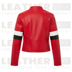 Women’s Red Cropped Moto Faux Leather Jacket | Stand Collar Style