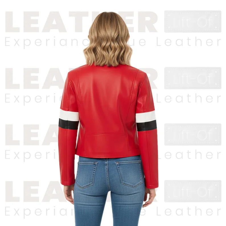 Women’s Red Cropped Moto Faux Leather Jacket | Stand Collar Style