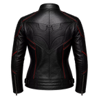 Women’s Black Bat Emblem Leather Biker Jacket | Red Trim Moto Jacket