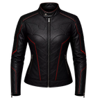 Women’s Black Bat Emblem Leather Biker Jacket | Red Trim Moto Jacket