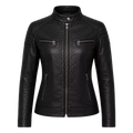Women’s Black Biker Leather Jacket – Quilted Shoulder Café Racer Jacket