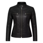 Women’s Black Biker Leather Jacket – Quilted Shoulder Café Racer Jacket