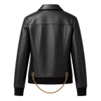 Women's Black Chain Detail Leather Biker Jacket | Gold Hardware Moto Jacket