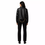 Women's Black Chain Detail Leather Biker Jacket | Gold Hardware Moto Jacket
