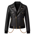 Women's Black Chain Detail Leather Biker Jacket | Gold Hardware Moto Jacket