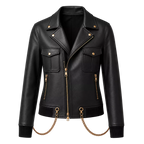 Women's Black Chain Detail Leather Biker Jacket | Gold Hardware Moto Jacket