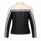 Women’s Black Cream Blue Leather Biker Jacket | Moto Style