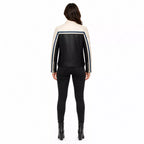 Women’s Black Cream Blue Leather Biker Jacket | Moto Style