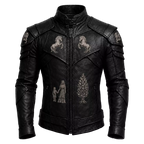 Women’s Black Heritage Emblem Leather Biker Jacket | Custom Graphic Motorcycle Jacket