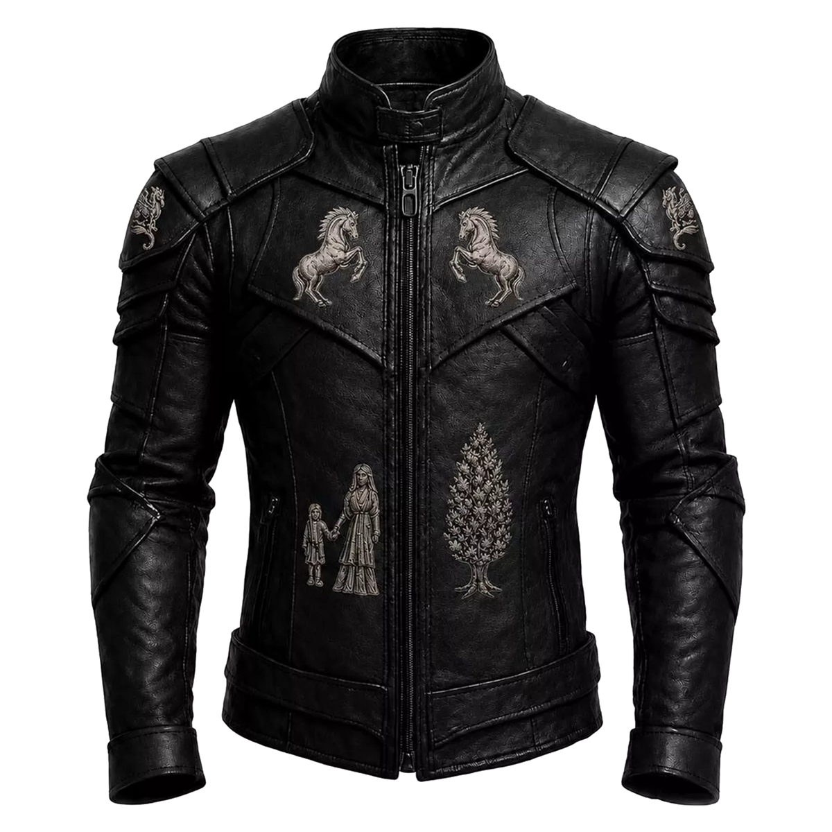 Women’s Black Heritage Emblem Leather Biker Jacket | Custom Graphic Motorcycle Jacket