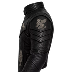 Women’s Black Heritage Emblem Leather Biker Jacket | Custom Graphic Motorcycle Jacket